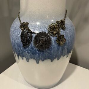 Necklace Floral Statement unique brass color floral necklace adjustable length